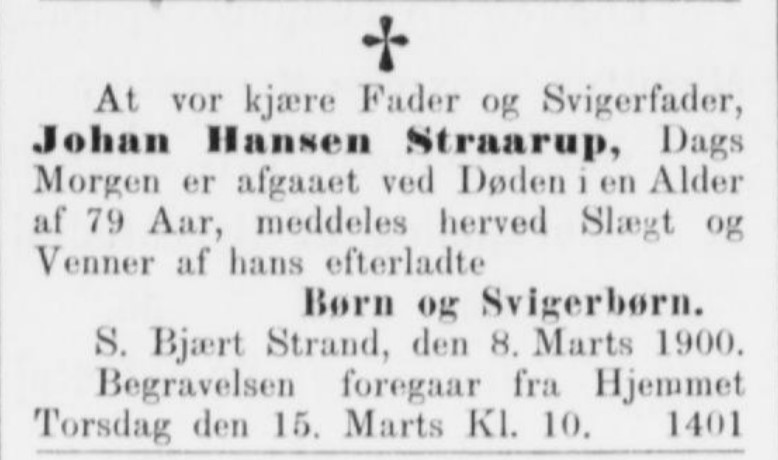 Johan Hansen Straarup død.